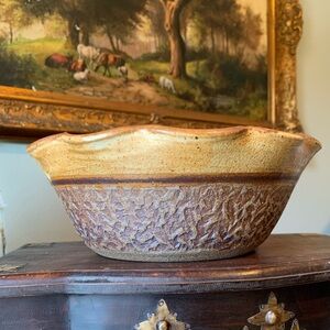 Signed Scalloped Textured Bowl measuring 9” across & 3.5” deep
